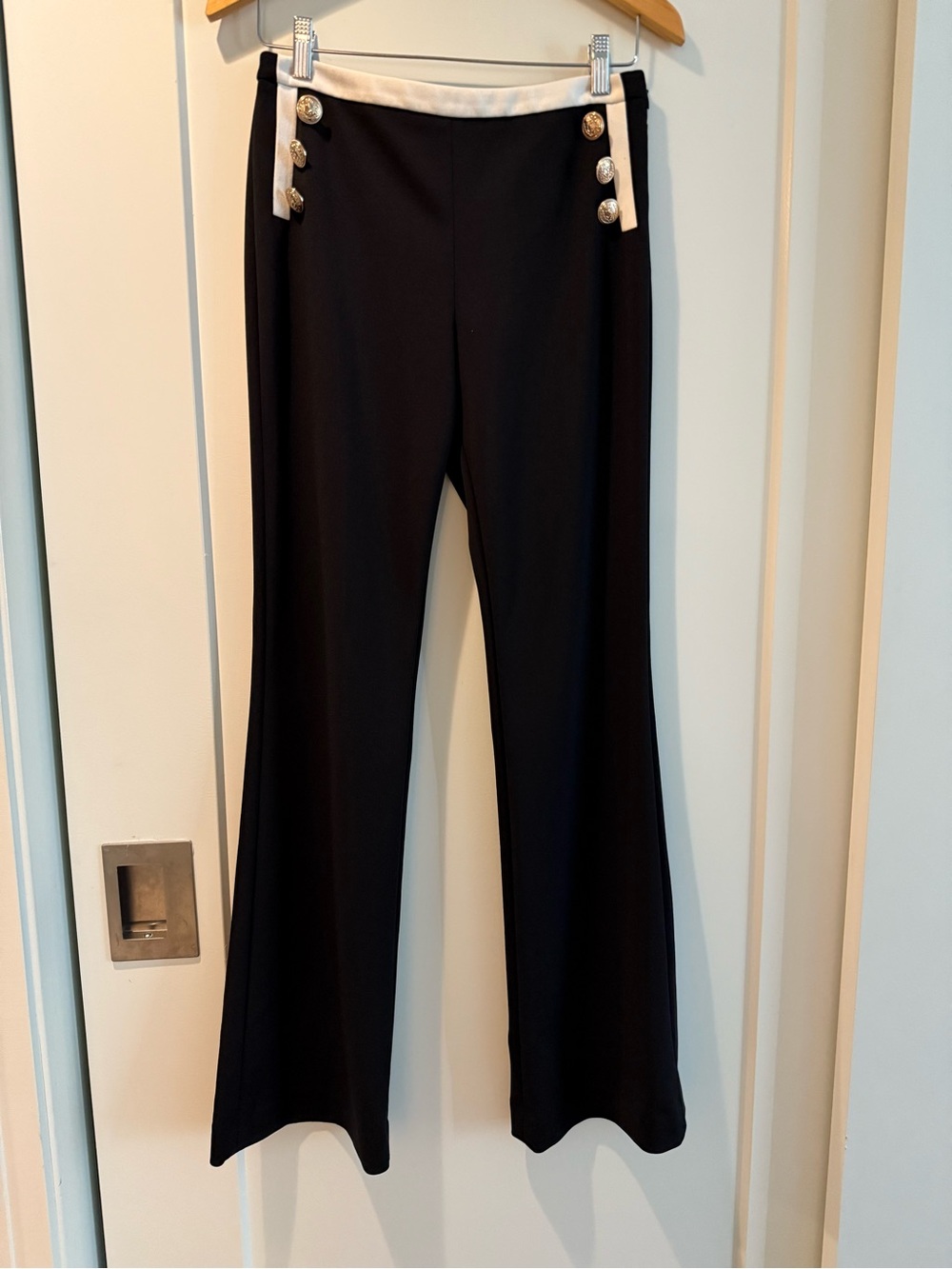 Calvin Klein Black Wide-Leg Pants with Cream Trim